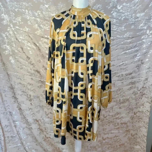 Richard Allen x H&M Stand-Up Collar Satin Dress Chain Pattern Size 6 - Picture 2 of 8